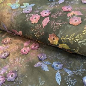 Țesătură din bumbac TIE DYE EMBROIDERY Poppy design N