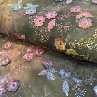 Țesătură din bumbac TIE DYE EMBROIDERY Poppy design N