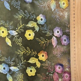 Țesătură din bumbac TIE DYE EMBROIDERY Poppy design N