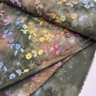 Țesătură din bumbac TIE DYE EMBROIDERY Poppy design N