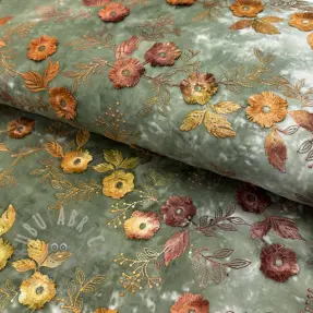 Țesătură din bumbac TIE DYE EMBROIDERY Poppy design O