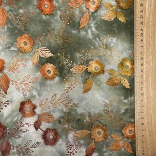 Țesătură din bumbac TIE DYE EMBROIDERY Poppy design O