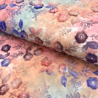 Țesătură din bumbac TIE DYE EMBROIDERY Poppy design R