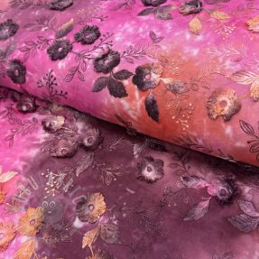 Țesătură din bumbac TIE DYE EMBROIDERY Poppy design Q