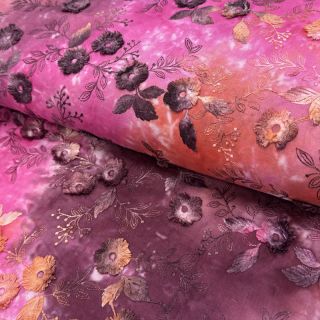 Țesătură din bumbac TIE DYE EMBROIDERY Poppy design Q