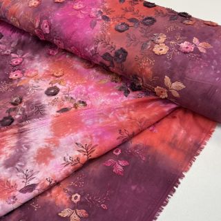 Țesătură din bumbac TIE DYE EMBROIDERY Poppy design Q