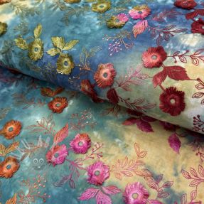 Țesătură din bumbac TIE DYE EMBROIDERY Poppy design S