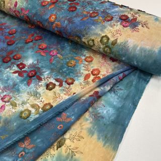 Țesătură din bumbac TIE DYE EMBROIDERY Poppy design S
