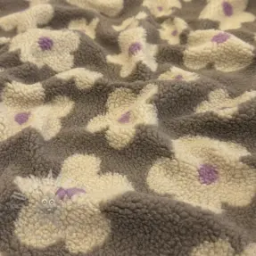 Stofă palton TEDDY JACQUARD Flowers taupe/beige