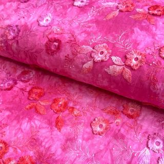 Țesătură din bumbac TIE DYE EMBROIDERY Poppy design U