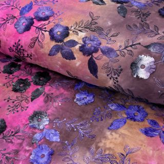 Țesătură din bumbac TIE DYE EMBROIDERY Poppy design A