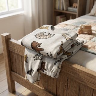 Tricot Lazy cats ecru melange