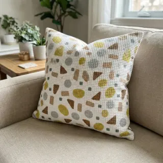 Țesătură din bumbac waffle Shapes yellow digital print
