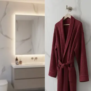 Țesătură din bumbac waffle bordeaux