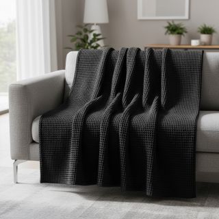 Țesătură din bumbac waffle black