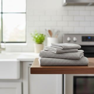 Țesătură din bumbac waffle light grey