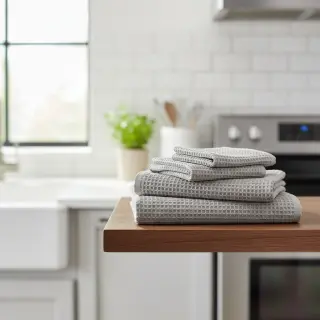 Țesătură din bumbac waffle light grey