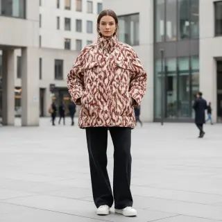 Material textil matlasat Blurry Ikat brown