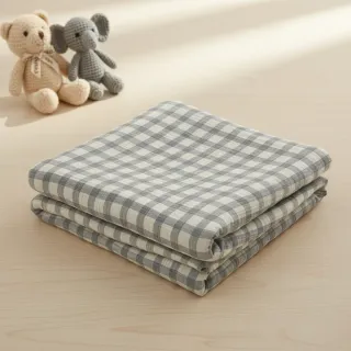 Mușelină LINEN YARN DYED Checks grey natural