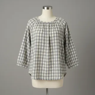 Mușelină LINEN YARN DYED Checks grey natural