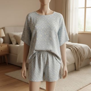 Mușelină JACQUARD Dots light blue