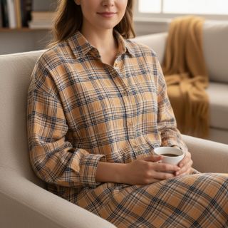 Mușelină Double sided CHECKS multicolour brown