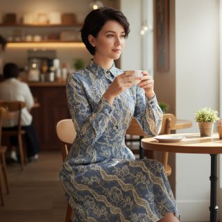 Țesătură din bumbac JEANS EMBROIDERY Flora design B