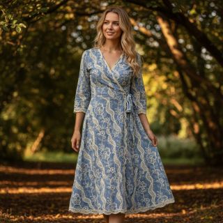 Țesătură din bumbac JEANS EMBROIDERY Flora design B