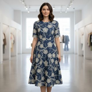 Țesătură din bumbac JEANS EMBROIDERY Flora design C