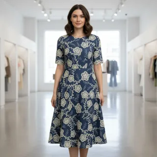 Țesătură din bumbac JEANS EMBROIDERY Flora design C