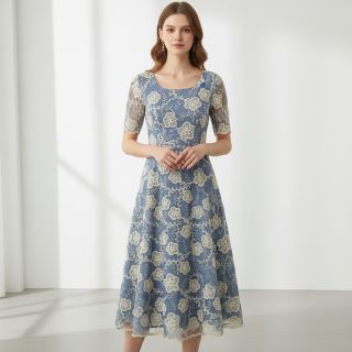 Țesătură din bumbac JEANS EMBROIDERY Flora design D