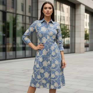 Țesătură din bumbac JEANS EMBROIDERY Flora design D