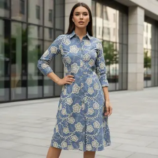 Țesătură din bumbac JEANS EMBROIDERY Flora design D