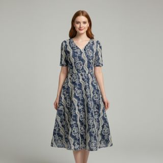 Țesătură din bumbac JEANS EMBROIDERY Flora design A