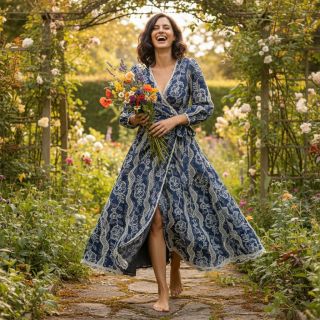 Țesătură din bumbac JEANS EMBROIDERY Flora design A