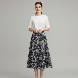 Țesătură din bumbac JEANS EMBROIDERY Square dark blue