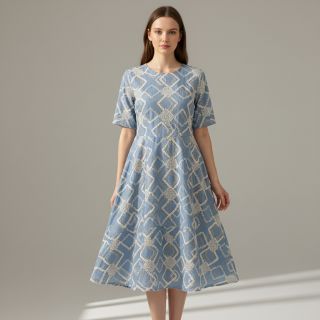 Țesătură din bumbac JEANS EMBROIDERY Square light blue