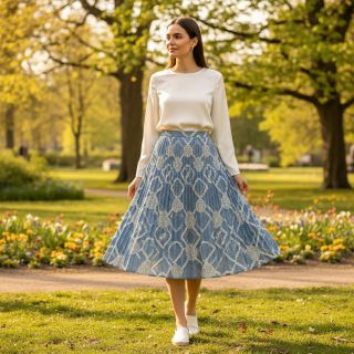 Țesătură din bumbac JEANS EMBROIDERY Square light blue