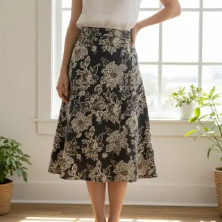 Țesătură din bumbac JEANS EMBROIDERY Bouquet black