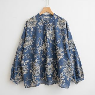 Țesătură din bumbac JEANS EMBROIDERY Bouquet blue