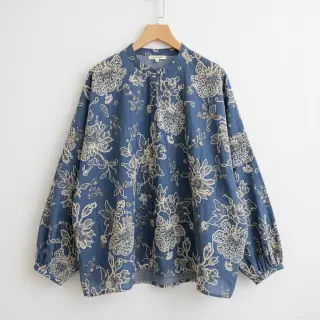 Țesătură din bumbac JEANS EMBROIDERY Bouquet blue