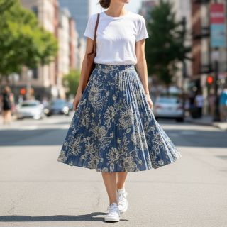 Țesătură din bumbac JEANS EMBROIDERY Bouquet blue