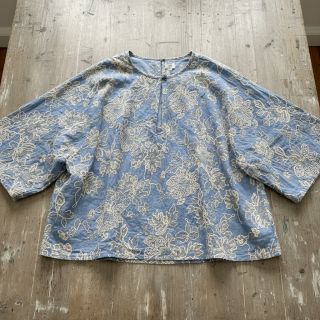 Țesătură din bumbac JEANS EMBROIDERY Bouquet light blue