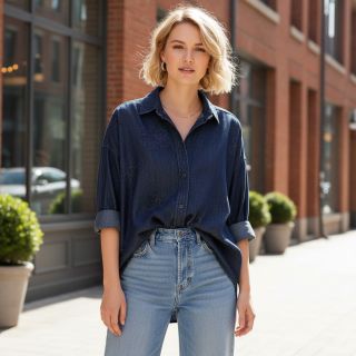 Țesătură din bumbac JEANS FOIL Flowers