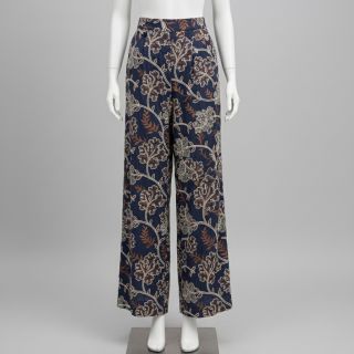 Țesătură din bumbac JEANS Embroidery leaves dark blue