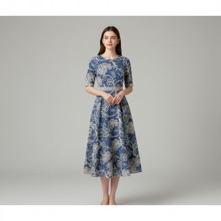 Țesătură din bumbac JEANS Embroidery leaves light blue