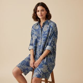 Țesătură din bumbac JEANS Embroidery leaves light blue