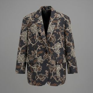 Țesătură din bumbac JEANS Embroidery leaves black