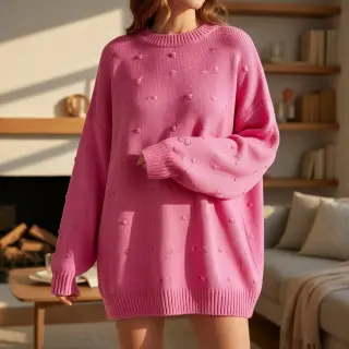 Țesătura tricotata BIG KNIT DOT pink