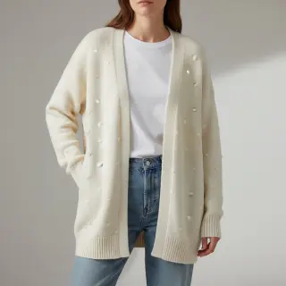 Țesătura tricotata BIG KNIT DOT off white